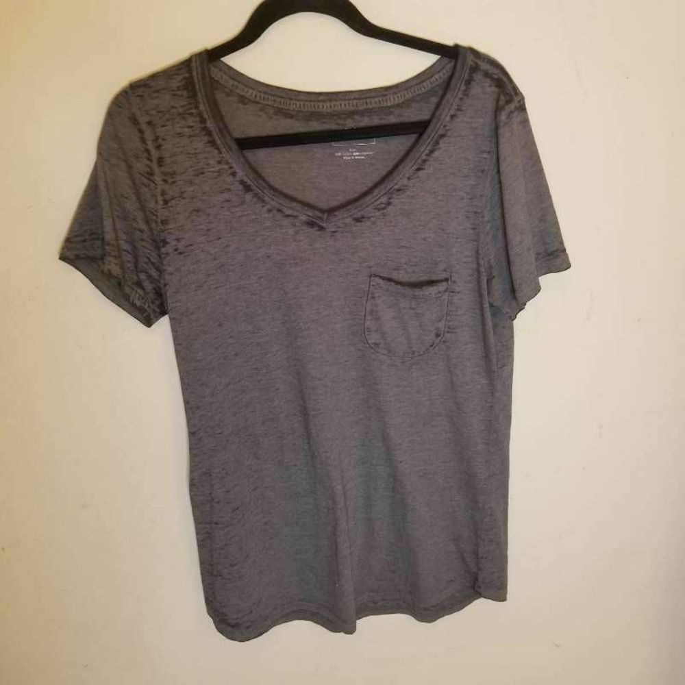 For The Republic Mens T-Shirt Gray Black Space Dye V Neck Pocket L